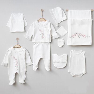 Ensemble spécial de fête prénatale brodé 100 % coton pour nouveau-né fille (0-3 mois)