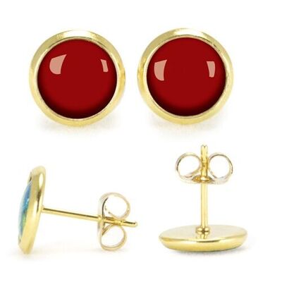 Gold surgical stainless steel stud earrings - Flash Dahlia Red