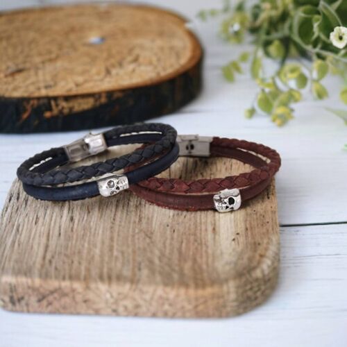 bracelet en liège homme tête de mort - Cadeau homme - Mode éthique et vegan homme