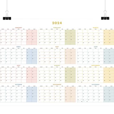 Calendario planificador de pared 2024, inicio del lunes,