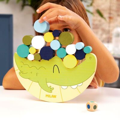 Giocattolo educativo in legno Coco Crocodile Balance con cilindri impilabili