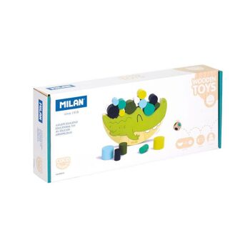 Jouet éducatif en bois Coco Balance crocodile avec cylindres empilables 6