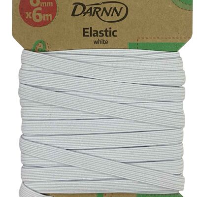ELASTICO BIANCO (6 mm x 6 metri), fascia elastica piatta in bianco, cordoncino elastico bianco estensibile, cordoncini elastici bianchi piatti