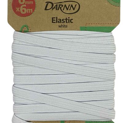 WEISSES ELASTISCHES (6 mm x 6 Meter), flaches Gummiband in Weiß, dehnbare elastische weiße Kordel, weiße elastische Kordeln flach