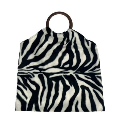 Tasche Zebrastreifen schwarz/weiß - Kunstfell - handgefertigt in Nepal