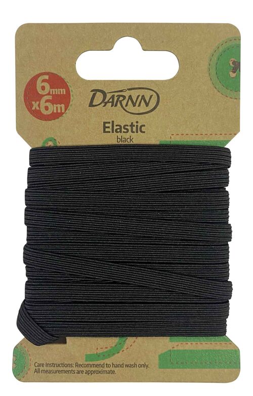 BLACK ELASTIC (6mm x 6meters), Elastic Band for Sewing, Stretchable Flat Band Black, Black Sewing Elastic Cords, Wide Elastic Band in Black
