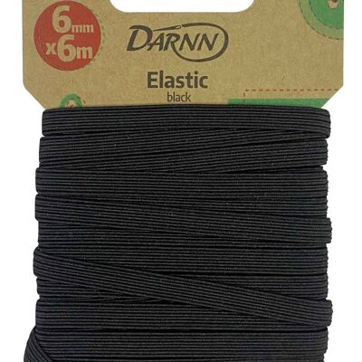 ELASTICO NERO (6 mm x 6 metri), fascia elastica per cucire, fascia piatta estensibile nera, corde elastiche per cucire nere, fascia elastica larga nera