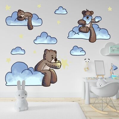Adesivo da parete con orsetti sulle nuvole