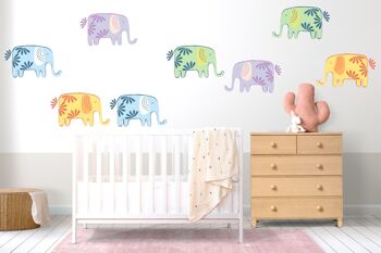 Sticker mural éléphants colorés