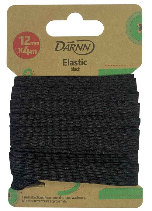 BLACK ELASTIC (12mm x4meters),  Elastic Band for Sewing, Stretchable Flat Band Black, Black Sewing Elastic Cords, Wide Elastic Band in Black