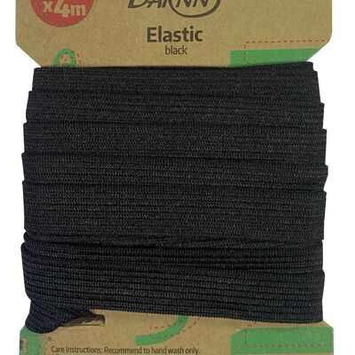 ELASTICO NERO (12 mm x 4 metri), fascia elastica per cucire, fascia piatta estensibile nera, corde elastiche per cucire nere, fascia elastica larga nera