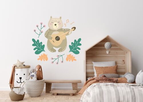 Teddy bear playing guitar wall sticker