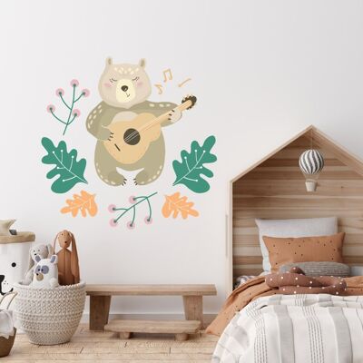 Adesivo da parete orsetto che suona la chitarra