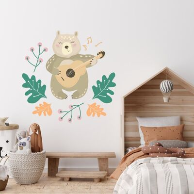 Teddy bear playing guitar wall sticker