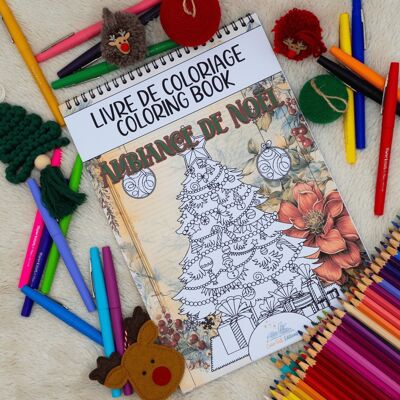 Libro para colorear para adultos, ambiente navideño.