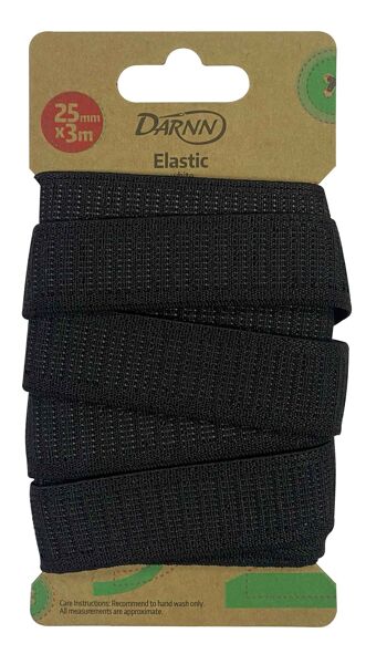 ÉLASTIQUE NOIR (25 mm x 3 mètres), bande élastique pour la couture, bande plate extensible noire, cordons élastiques de couture noirs, large bande élastique en noir 1