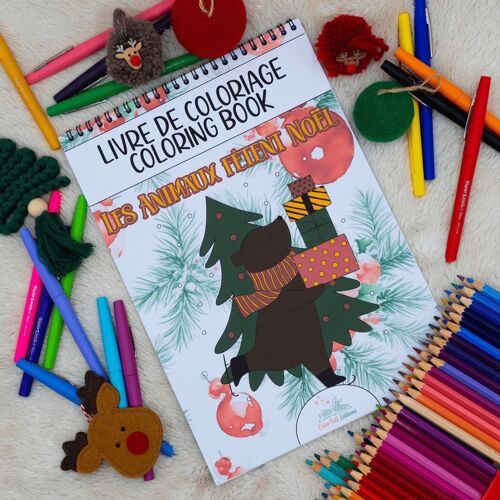 Livre de Coloriages pour enfants, Les animaux fêtent Noël