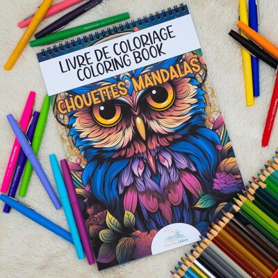 Coloring book for adults, Owls Mandalas