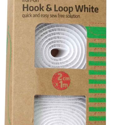 HOOK & LOOP TAPE Blanc, 2 cm x 1 mètre de fer sur cerceau et boucle, fer blanc sur crochet et boucle, ruban auto-agrippant coupé à la longueur