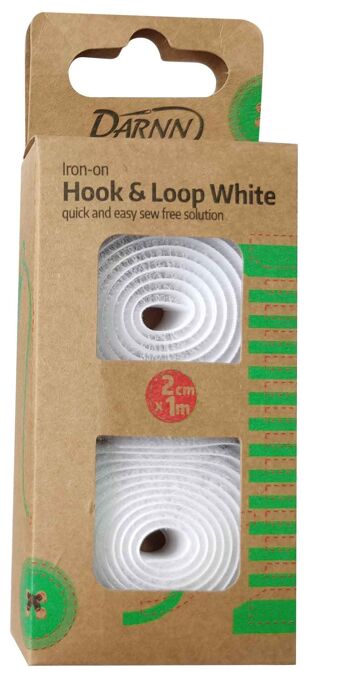 HOOK & LOOP TAPE Blanc, 2 cm x 1 mètre de fer sur cerceau et boucle, fer blanc sur crochet et boucle, ruban auto-agrippant coupé à la longueur 1