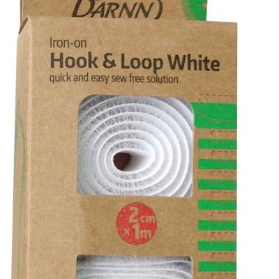 HOOK & LOOP TAPE Blanc, 2 cm x 1 mètre de fer sur cerceau et boucle, fer blanc sur crochet et boucle, ruban auto-agrippant coupé à la longueur