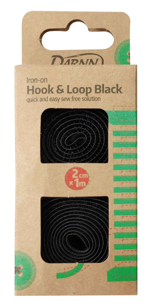 HOOK & LOOP TAPE Black, 2cm x 1meter Iron On Hoop & Loop Tape, Black Iron On Hook & Loop Tape, Cut-to-length Hook & Loop Tape