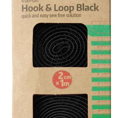 HOOK & LOOP TAPE Noir, 2 cm x 1 mètre de fer sur cerceau et boucle, fer noir sur crochet et boucle, ruban auto-agrippant coupé à la longueur