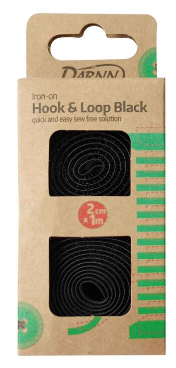 HOOK & LOOP TAPE Noir, 2 cm x 1 mètre de fer sur cerceau et boucle, fer noir sur crochet et boucle, ruban auto-agrippant coupé à la longueur 1