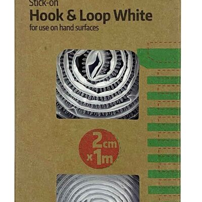 HOOK & LOOP TAPE White, Stick On Hook & Loop Tape, 2cm x 1meter White Stick On Hook & Loop Tape, No Sew Hook & Loop Tape in White