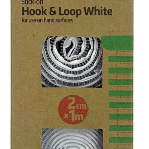 HOOK & LOOP TAPE Blanc, Stick On Hook & Loop Tape, 2 cm x 1 mètre Blanc Stick On Hook & Loop Tape, Pas de couture Hook & Loop Tape en blanc