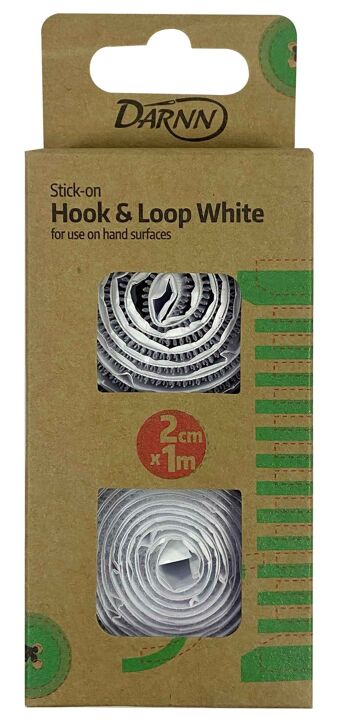 HOOK & LOOP TAPE Blanc, Stick On Hook & Loop Tape, 2 cm x 1 mètre Blanc Stick On Hook & Loop Tape, Pas de couture Hook & Loop Tape en blanc 1