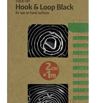 HOOK & LOOP TAPE Black, Stick On Hook & Loop Tape, 2cm x 1meter Black Stick On Hook & Loop Tape, No Sew Hook & Loop Tape in Black