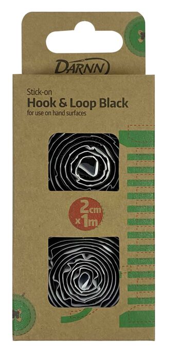 HOOK & LOOP TAPE Noir, Stick On Hook & Loop Tape, 2 cm x 1 mètre Noir Stick On Hook & Loop Tape, Pas de couture Hook & Loop Tape en noir 1