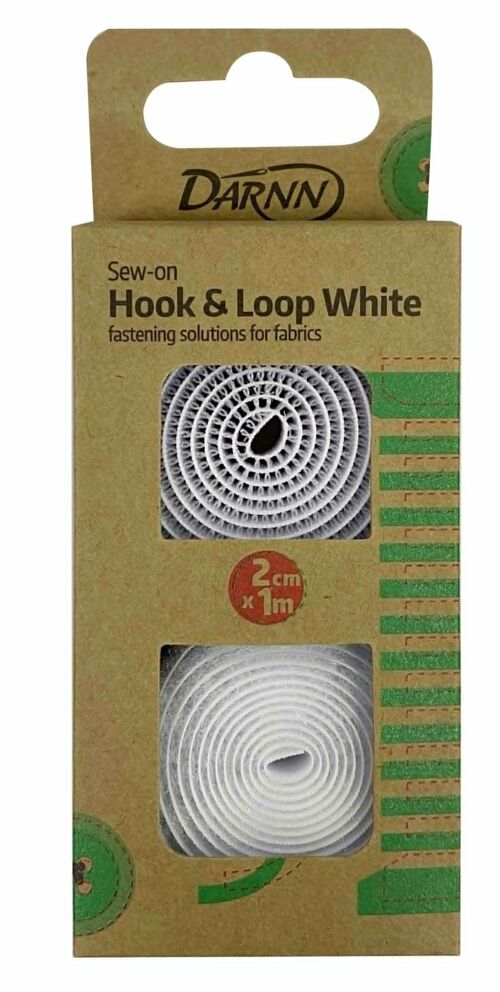 HOOK & LOOP TAPE Sew on White, Sew On Hook & Loop Tape in White, 2cm x 1meter White Sew On Hook & Loop Tape