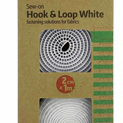 HOOK & LOOP TAPE Sew on White, Sew On Hook & Loop Tape in White, 2cm x 1meter White Sew On Hook & Loop Tape