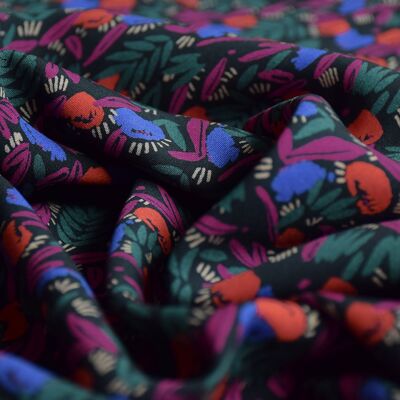 Jungle fabric with dark flowers