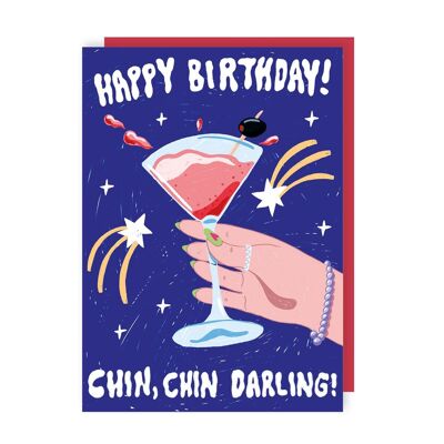 Confezione di biglietti di auguri di compleanno Chin Chin Darling Cocktail Celebration da 6
