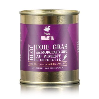 BLOQUE DE FOIE GRAS DE PATO CON PIMIENTO DE ESPELETTE en trozos 30%