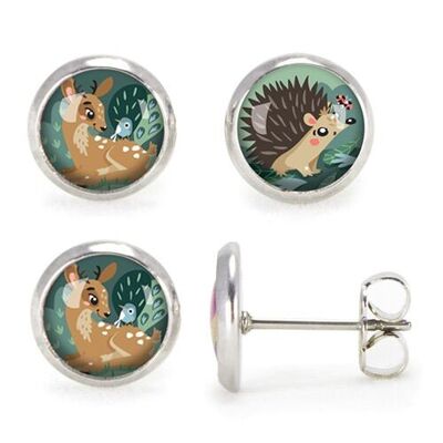 Children's earrings Silver surgical stainless steel - Fawn / Hedgehog