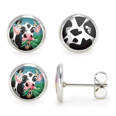 Children's earrings Silver surgical stainless steel - Cow / Cowhide
