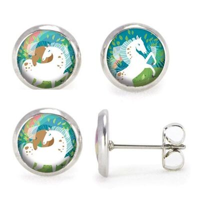 Children's earrings Silver surgical stainless steel - Horses / Pirouette