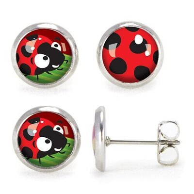 Puces d'oreilles Enfant Argent acier chirurgical inoxydable - Coccinelle / Pois