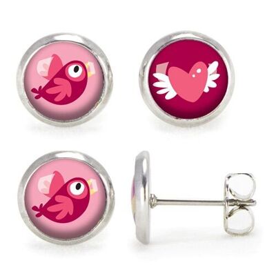Children's earrings Silver surgical stainless steel - Bird / Winged Heart