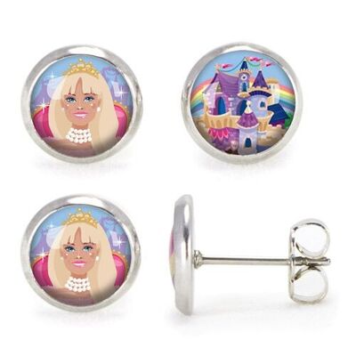 Children's earrings Silver surgical stainless steel - Princess / Castle