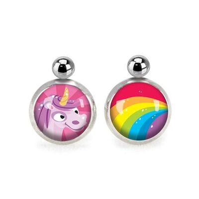 Nomade Marbles Child Silver surgical stainless steel - Pink Unicorn / Rainbow
