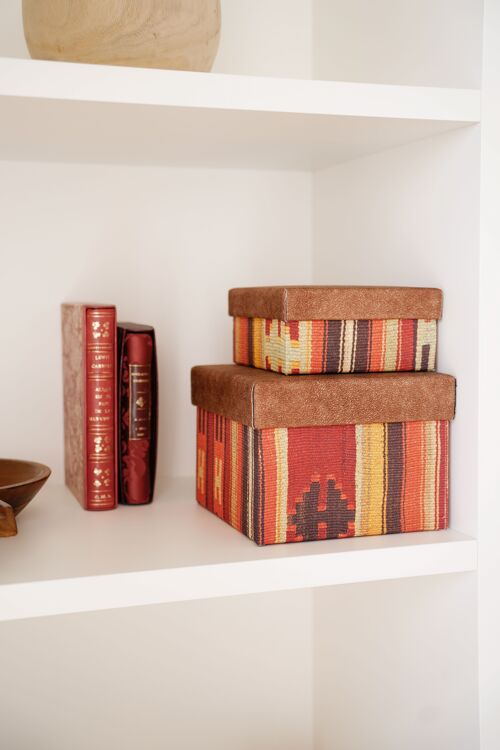 Decorative Box in Ethnic style fabric and leatherette