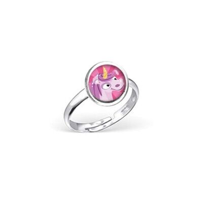 Anillo Infantil Ajustable de Plata - Unicornio Rosa