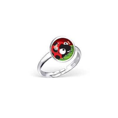 Adjustable Silver Children's Ring - Ladybug