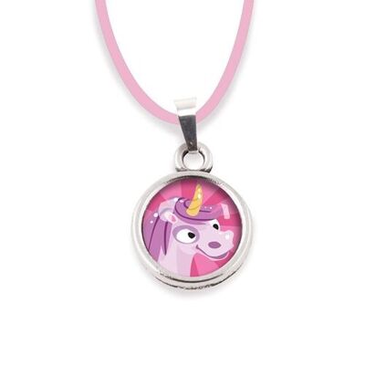 Collar Infantil de Acero Inoxidable Quirúrgico Plata - Unicornio Rosa