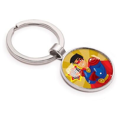 Silberner Kinderjungen-Schlüsselanhänger – Superhelden